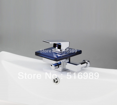 blue glass waterfall spout wall mount single handle chrome body+abs hand spray+hose bathtub sink torneira mixer tap faucet cp 12 [wall-mounted-8997]