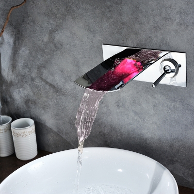 copper sink led light color change temperature sensor waterfall bathroom faucet basin mixer wall water tap torneira led banheiro