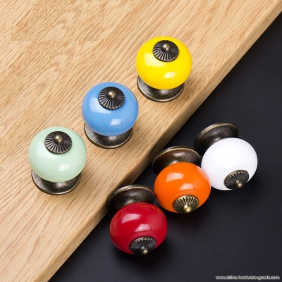 dia 34mm ceramic handle cabinet door pull colorful knobs drawer locker cupboard handles pull vintage retro style [Door knobs|pulls-1576]