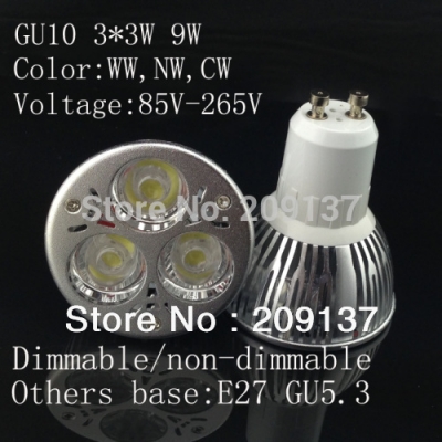 high power dimmable rotundity cree led gu10 9w 3x3w light bulb lamp downlight ac/85v-265v