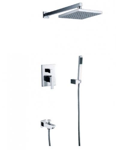 in wall mounted shower set with 10" 304 stainless steel ultra-thin rain shower chuveiro concealed shower set with spout is007