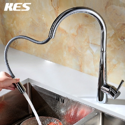 kes l6903 brass singel lever high arc pull down kitchen faucet with retractable pull out wand, swivel spout, polished chrome [kitchen-faucet-4128]