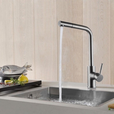 kes l6953 lead- single handle high arc pull down kitchen faucet with swivel spout, brushed stainless steel [kitchen-faucet-4134]