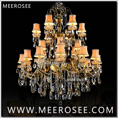 large 3 tiers 24 arms crystal chandelier light fixture antique brass luxurious crystal lustre lamp md8504 l24 d1150mm h1400mm