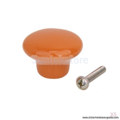 new 2015 brand new 5 pieces orange round ceramic kitchen cabinet cupboard handles pull knobs