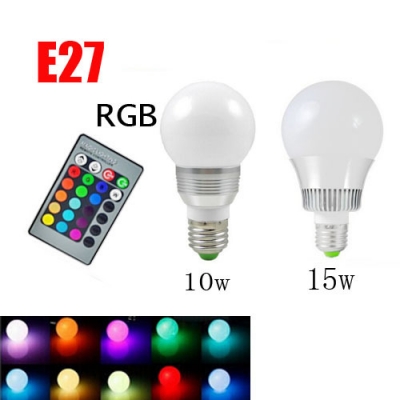 rgb e27 10w/15w ac85-265v led bulb lamp with remote control multiple colour led lighting zm00360