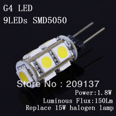 10pcs brightness dc 12v g4 1.8w 5050 smd 9led high power led light bulbs light for crystal lamp