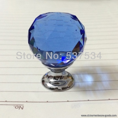 --10pcs/lot 30mm blue color crystal ball drawer knobs / crystal handle with zinc base chrome finish for furniture