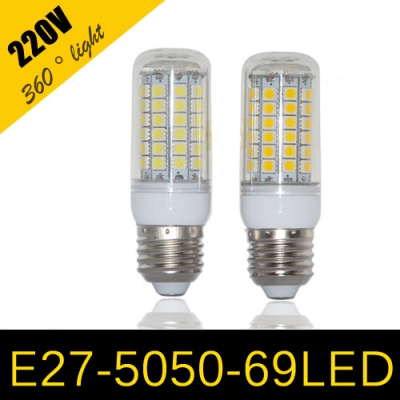 2014 new high brightness 15w led lamps e27 5050 69leds ac 220v 240v chip 5050smd corn bulb led light 8pcs/lots