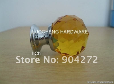 20pcs/lot 30mm amber crystal knob with chrome zinc base