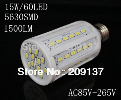 30pcs/lot 1500lm smd 5630 15w 110v-240v e27 b22 led corn lamp warm white/white 60 led corn bulb light