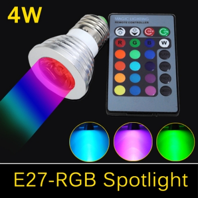 4w led rgb spotlight e27 16 colors led light bulb lamp ac 85v 110v 220v 265v with ir remote control 4pcs/lots