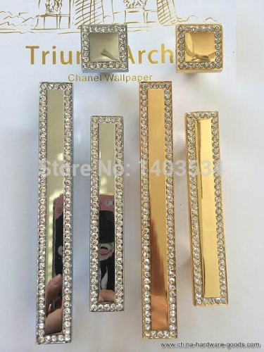 64mm 24k gold drawer pulls antique brass plating zinc alloy diamond cabinet furniture knobs dresser handle kitchen pulls