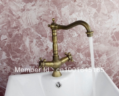 antique brass single handle kitchen sink deck mount basin mixer faucet swivel spout sam198