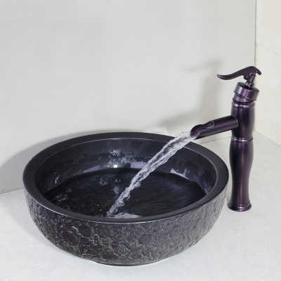 black ceramic bowl,sink,wash oil rubbed bronze faucet with round ceramic bathroom sink set 460597019 [ceramic-basin-faucet-set-2267]