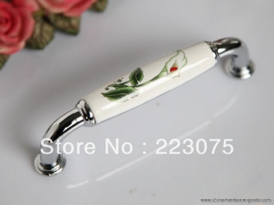 calla flowers cc:128mm w screw european villager style ceramic drawer cabinets pull handle door knobs 10pcs/lot [Door knobs|pulls-2926]