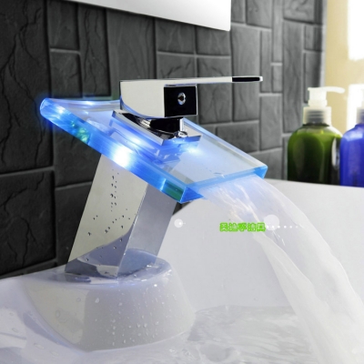 chrome led lighting temperature detectable color chaning bathroom faucet mixer waterfall tap for sink torneira banheiro grifo [deck-mounted-basin-faucets-2820]