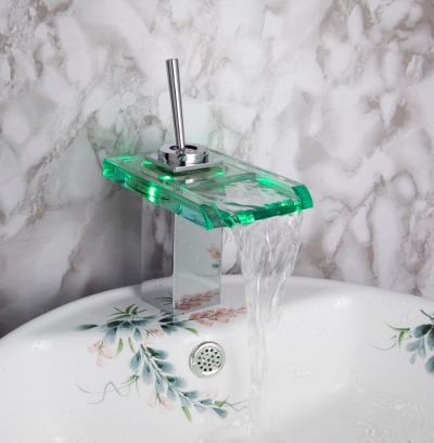 glass square led bathroom basin sink faucet waterfall bathroom vanity mixer tap 3 colors tree424