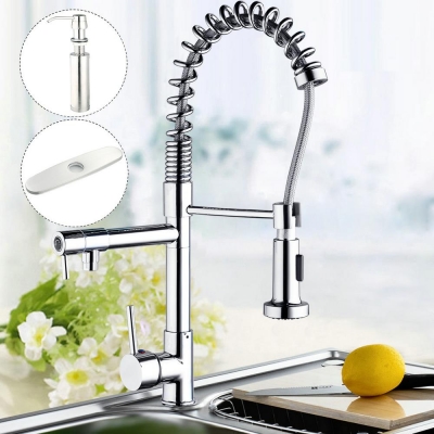hello kitchen mixer set kitchen chrome faucet 97168d05457245665 swivel pull out spray sink tap with cover plate&soap dispenser