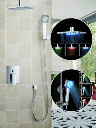 led light 8" ceiling mount rain shower head hand shower spout 57706a bathtub chrome sink shower set torneira tap mixer faucet