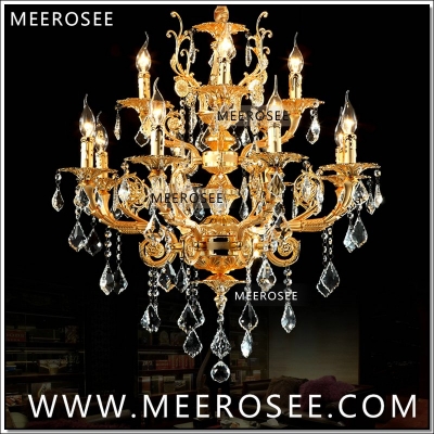 modern luxury 12 arms crystal chandelier lamp gold suspension lustre crystal light for foyer lobby md8857 l8+4 d750mm h750mm