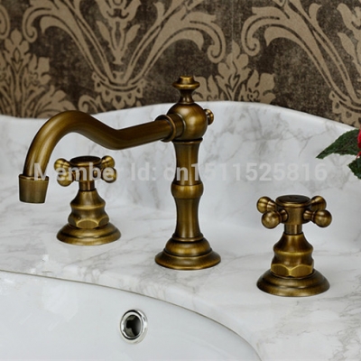 polished copper two cross handles widespread bathroom faucet deck mounted antique brass basin mixer taps torneira banheiro