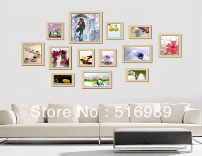 13pcs white wood creative compose wall mounted po frame art home decor pic set np062 [photo-frames-7950]