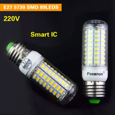 1pcs 2015 newest long lifespan smart ic control e27 e14 led corn bulb 220v 89 leds lamp light 5730smd bulb for home lighting