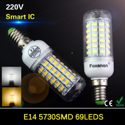 2015 new led lamp e14 smd 5730 220v 69 led corn bulb crystal chandelier lampada led candle light spotlight smart ic ce rhos