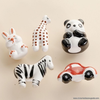 5pcs childern room animal ceramic drawer knobs, cartoon porcelain handle pulls with screw, cabinet drawer pull dresser