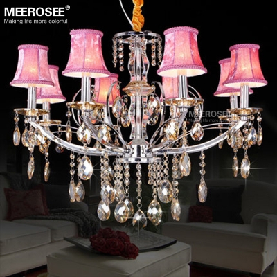 8 lights wrought iron crystal chandelier light fixture with purple lampshade crystal candle lamp crystal luster lighting