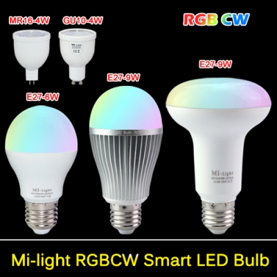 85-265v mi-light 2.4g wireless e27 gu10 mr16 par30 led lamp dc 12v ac 110v ac 220v 4w 6w 9w led light dimmable lampada led bulb