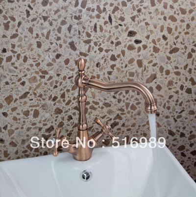 antique brass vessel single handle swivel spout kitchen sink faucet mixer tap sam180