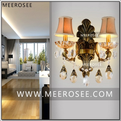 brass color crystal wall sconces light fixture wall bracket bra light crystal light 2 lights [crystal-wall-light-2725]