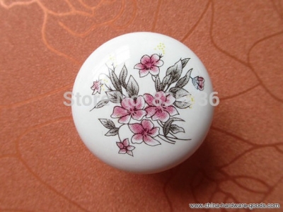 ceramic knobs / kitchen cabinet knobs / dresser knobs / drawer knobs handles white pink flower knob pull handle hardware a11 [Door knobs|pulls-60]