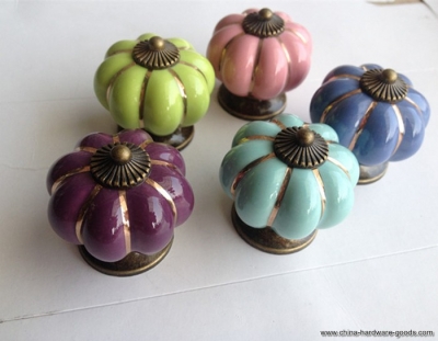 2014 newest pumpkins knobs europe ceramic door cabinet cupboard handles drawer pull 40mm pink purple light blue ceramic knob