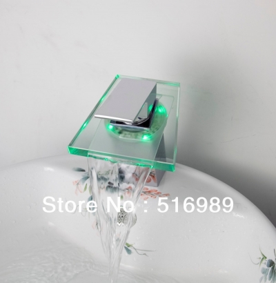 basin vessel temperature color change basin glass waterfall led faucet.deck mounted mixer tap tree461 [led-faucet-5441]