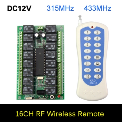 dc 12v 10a 16 ch 16ch rf wireless remote control switch system 315 mhz 433 mhz transmitter receiver 3 working modes self-locking