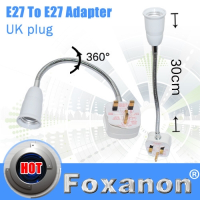 foxanon brandac power to e27 30cm led light bulb flexible extend adapter socket with switch,uk plug socket adapter 1pcs/lot