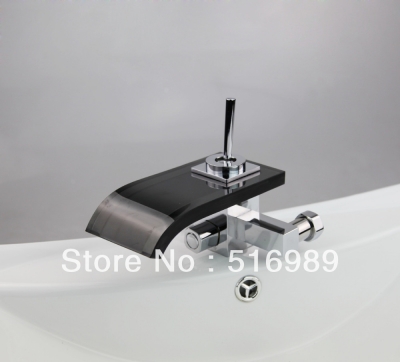 glass wall mount waterfall mixer tap chrome bathroom bathtub basin sink bath faucets p-010