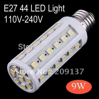 high power 44 smd 5050 led corn light 9w e27 led bulb lamp 110v-240v warm white/ white,
