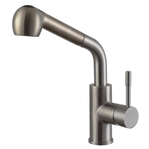 lead- single handle high arc pull down kitchen faucet with swivel spout, brushed stainless steel