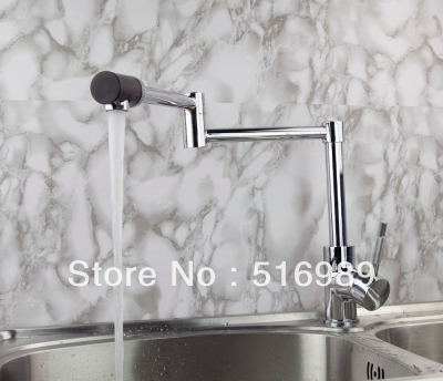 modern swivel 360 spout chrome brass kitchen faucet single handle hole mixer tap hejia140