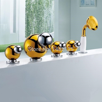 new arrival unique design luxurious golden 5 holes bath set with handshower
