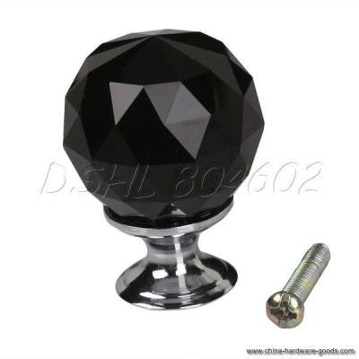 shiny black round faux crystal knob pull handle cabinet drawer diameter 30mm