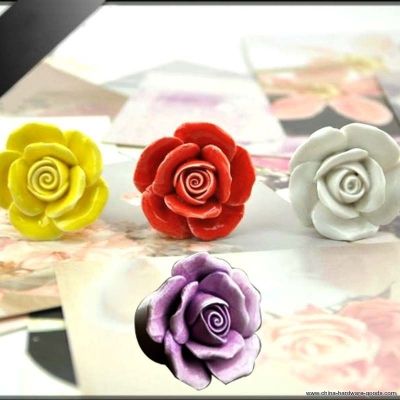 1pcs lovely rose flower handle kitchen cupboard drawer cabinet diy door knob ceramic