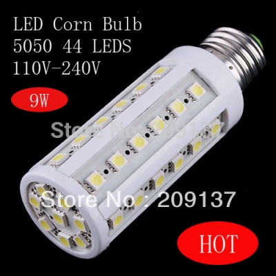 50pcs/lot e27/e14/b22 9w 5050smd 44leds 110v-240v led corn lamp