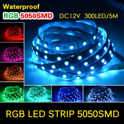 5m 5050 300leds waterproof rgb led strip and 24 / 44 key ir remote control and 12v 3a power supply warm white white 60leds/m