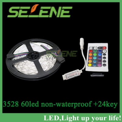 5m rgb non-waterproof led strip 3528 smd dc12v 5m 300led +24key mini remote control led controller for home decoration