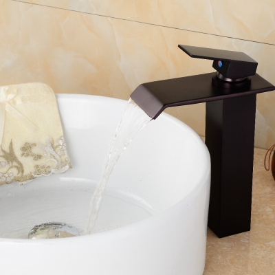 deck mounted oil rubbed bronze bathroom faucet square waterfall black faucets single lever washbasin tap